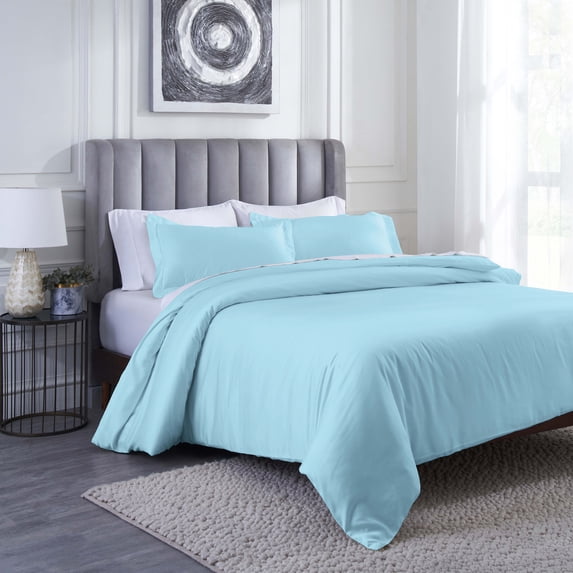 Superior Modal From Beechwood 400TC Light Blue Duvet Cover Set, Full/ Queen