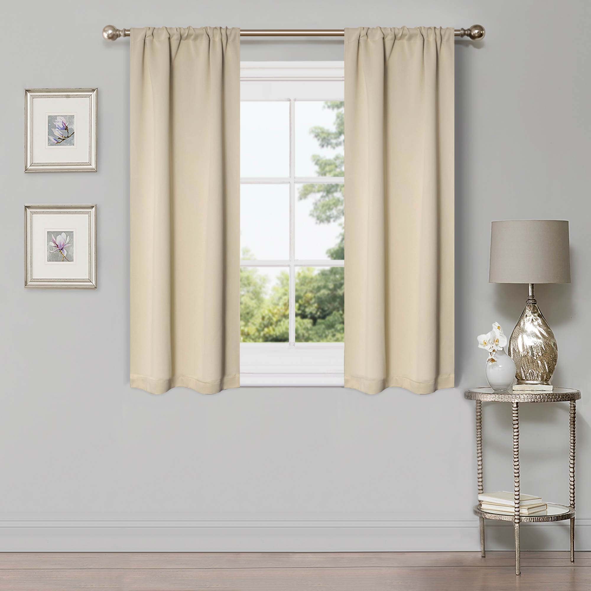 Ivory Polyester Blackout Rod Pocket Curtain Panels, 26" x 63"