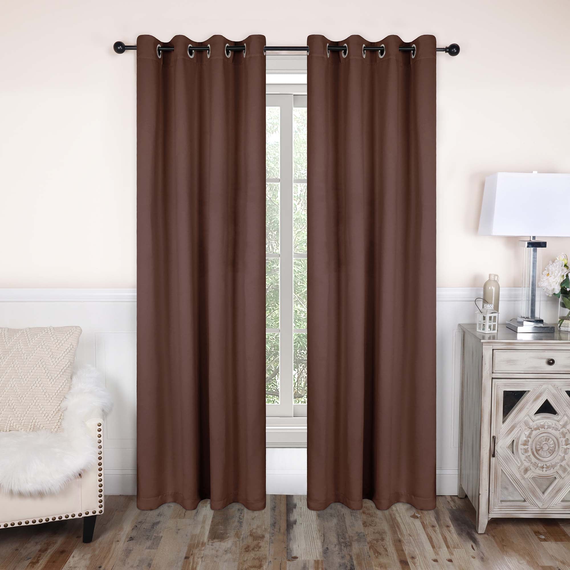 Cappuccino Blackout Grommet Top Polyester Curtain Panels, Set of 2