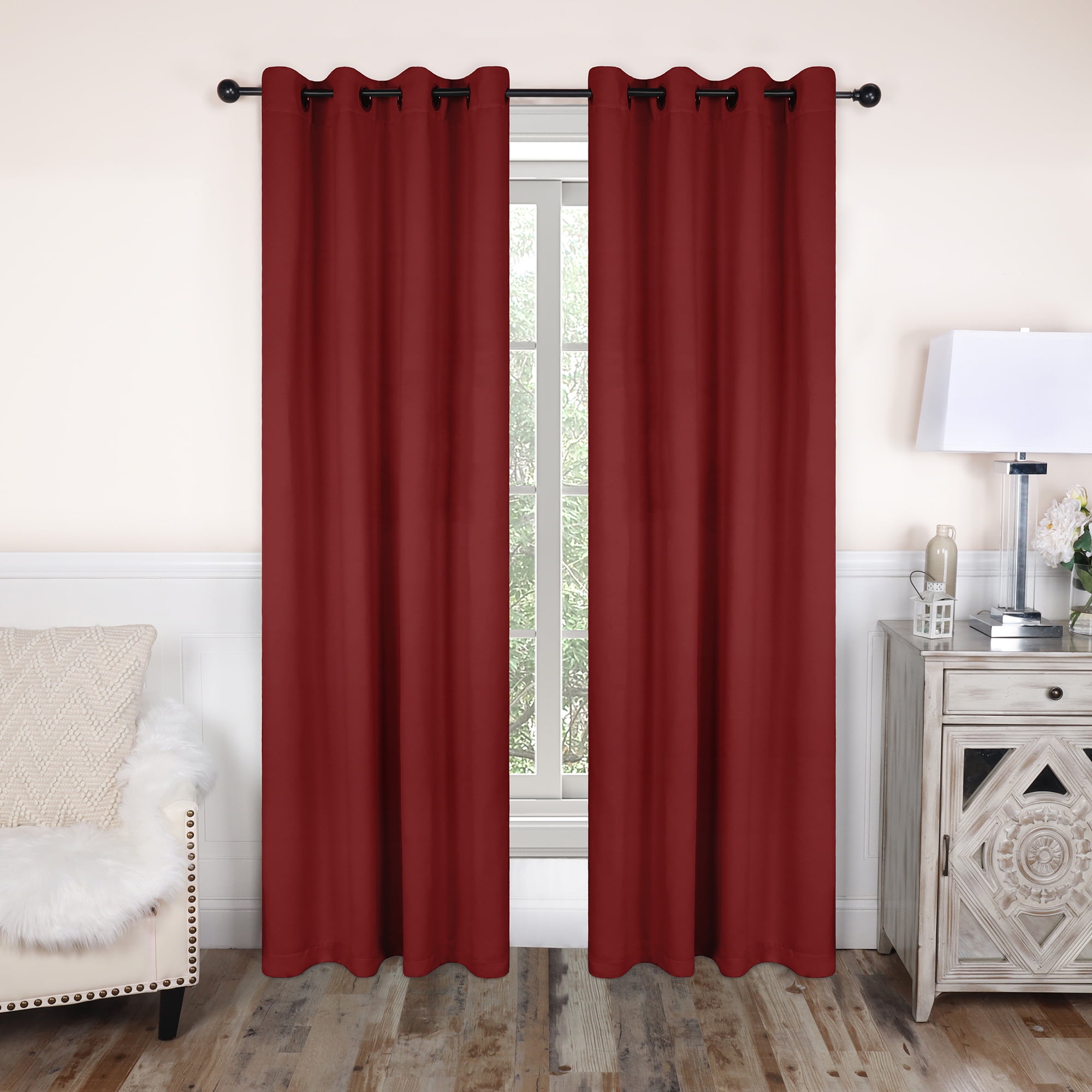 Superior Blackout Solid Light Filtering Grommet Curtain Panel Set, 52"X 84", Sangria