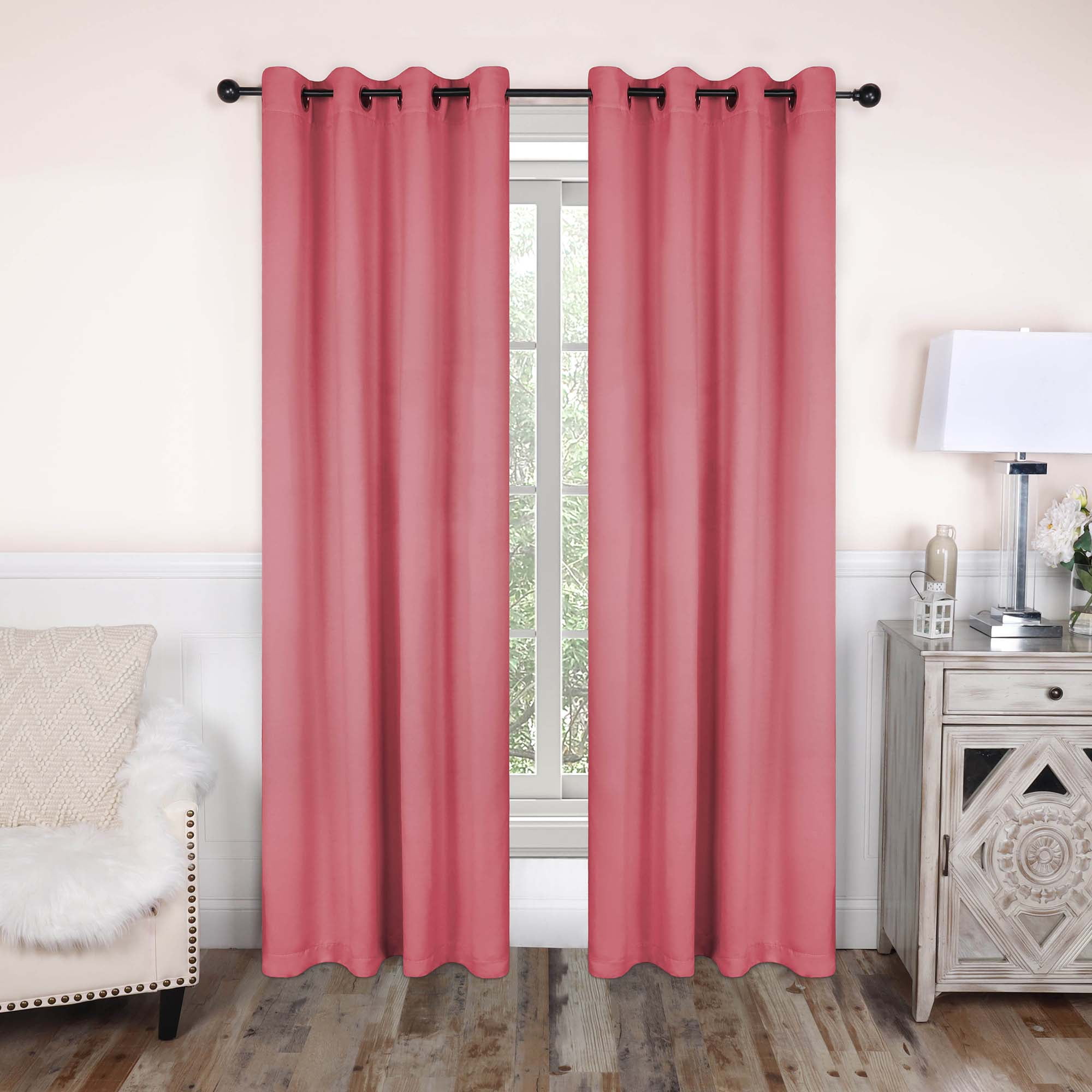 Superior Solid Blackout Curtain Panel, Set of 2, 8 Grommet Curtains 52" W x 96" L, Pink