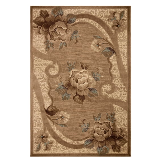 Superior Modern, Bohemian, Traditional Floral Scroll Border Area Rug, 4' x 5'