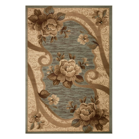 Superior Modern, Bohemian, Traditional Floral Scroll Border Area Rug, 7' x 9'