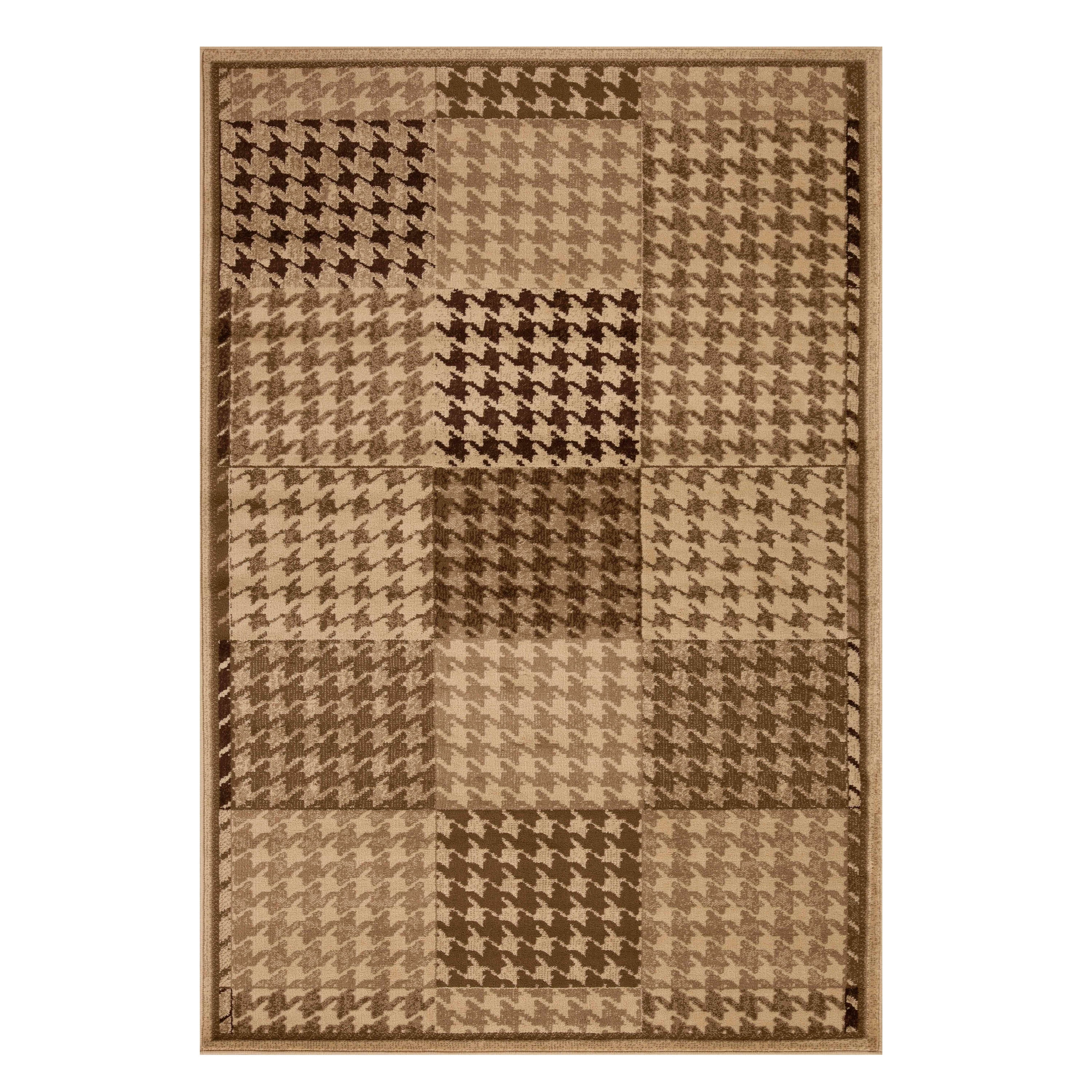 Beige and Brown Geometric Synthetic Area Rug, 4' x 6'