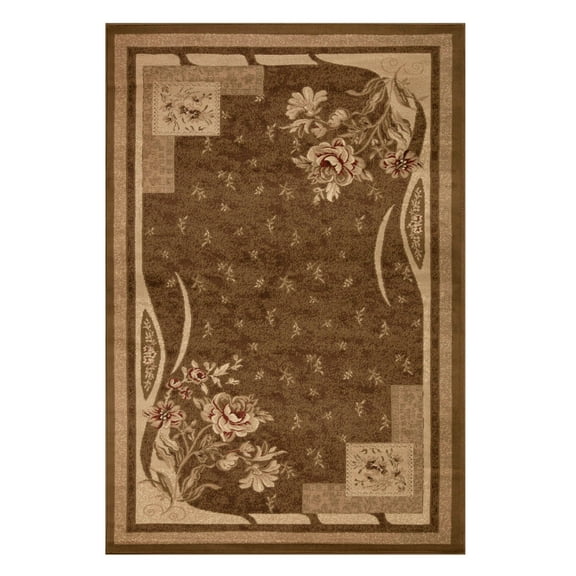 Superior Modern, Contemporary, Traditional Floral Border Block Area Rug, 5' x 8'