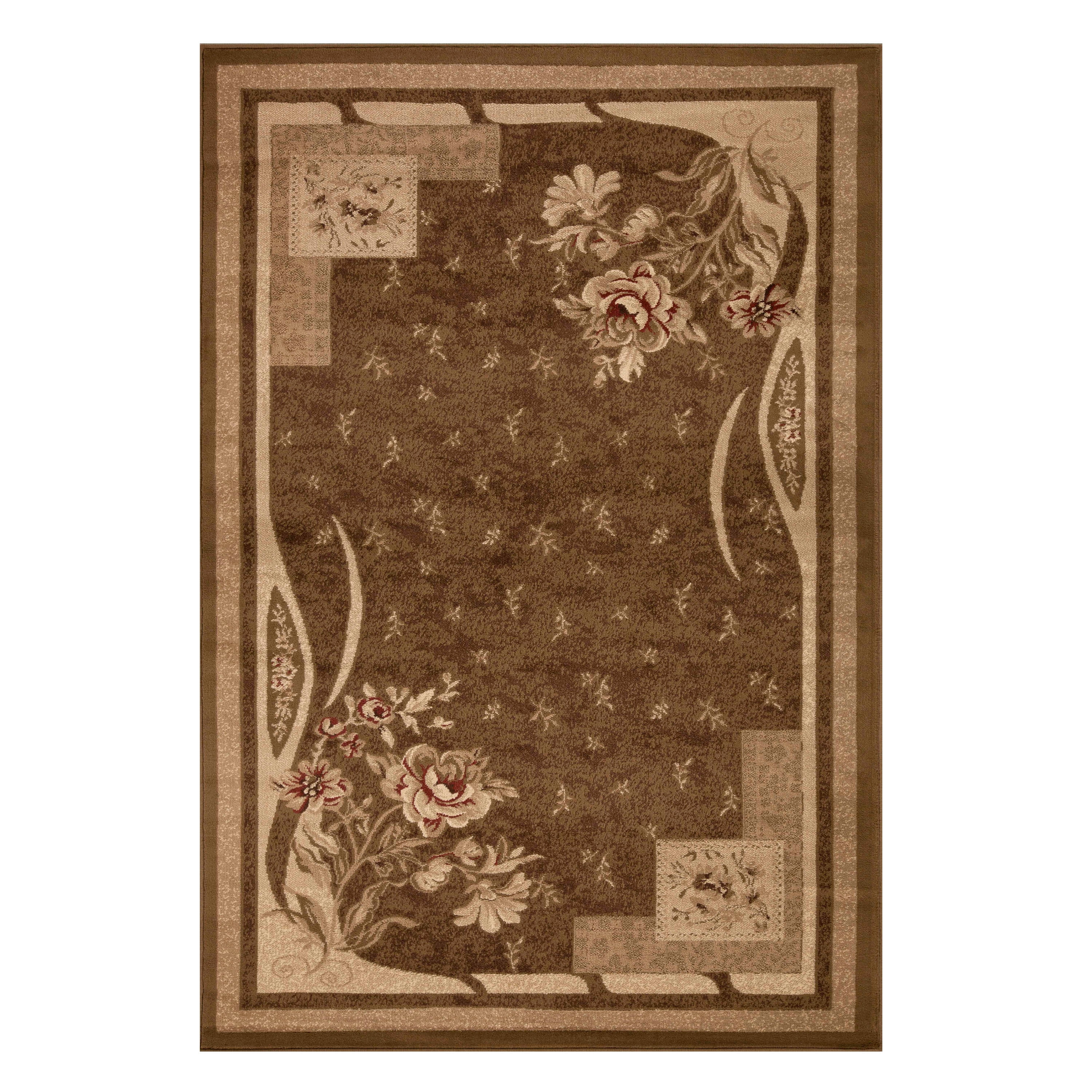 Eddie, Modern Floral Border Area Rug, 8' x 10', Brown - Walmart.com