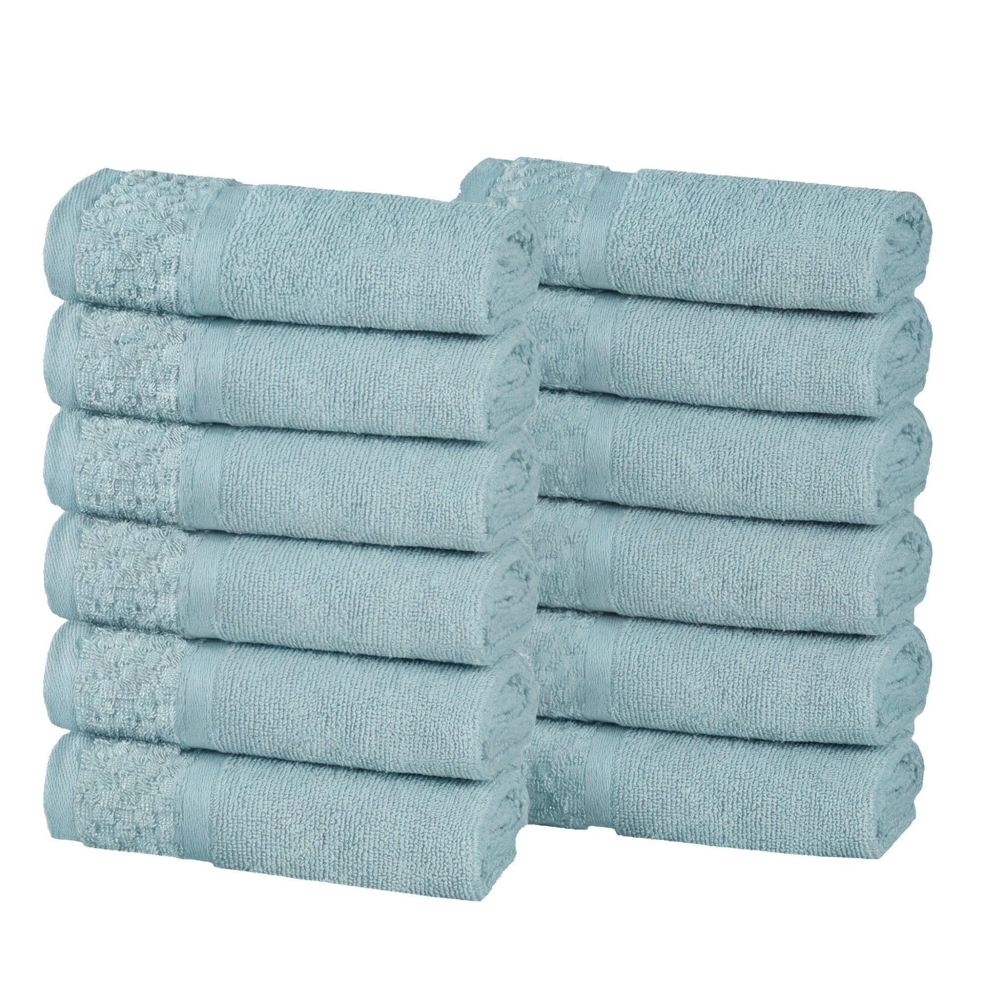 Superior Modern Cotton 12 Piece Washcloth and Face Towel Set Solid, Cyan
