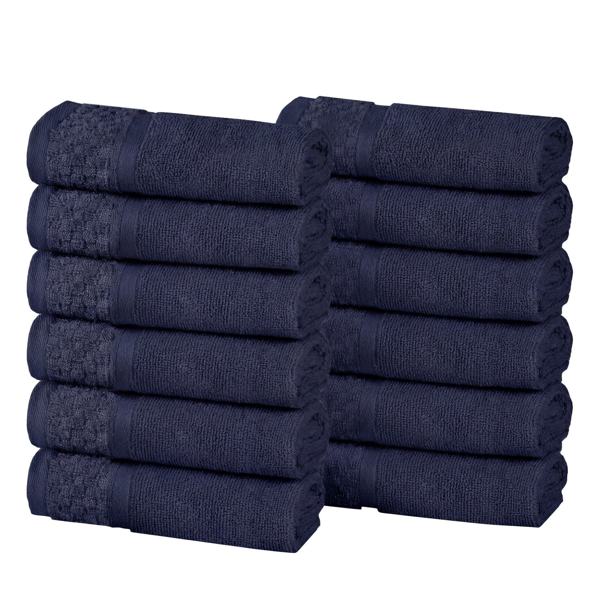 Superior Modern Cotton 12 Piece Washcloth and Face Towel Set Solid, Navy Blue