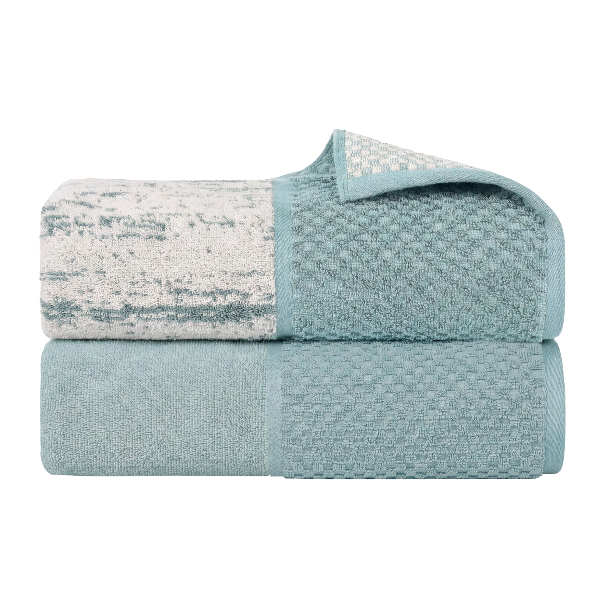 Superior Modern Cotton 2 Piece Oversized Bath Sheet Set Mixed Pattern, Cyan