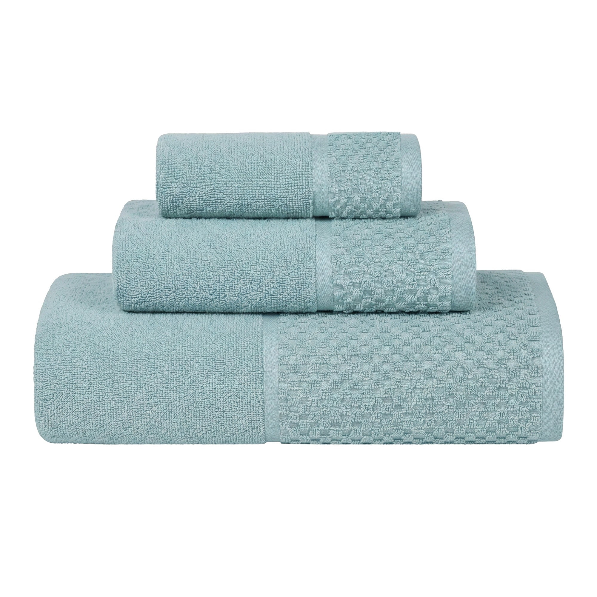 Superior Modern Cotton 3 Piece Bathroom Towel Set Medium Weight Solid, Cyan