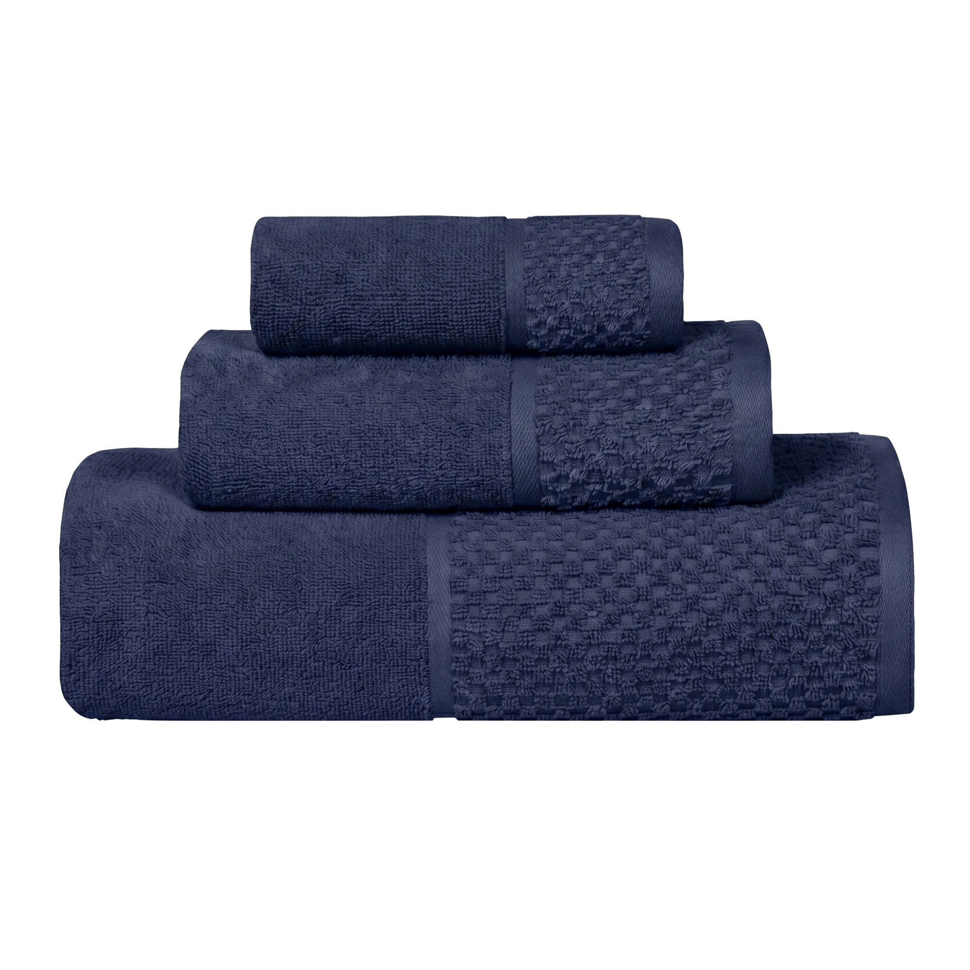 Superior Modern Cotton 3 Piece Bathroom Towel Set Medium Weight Solid, Navy Blue