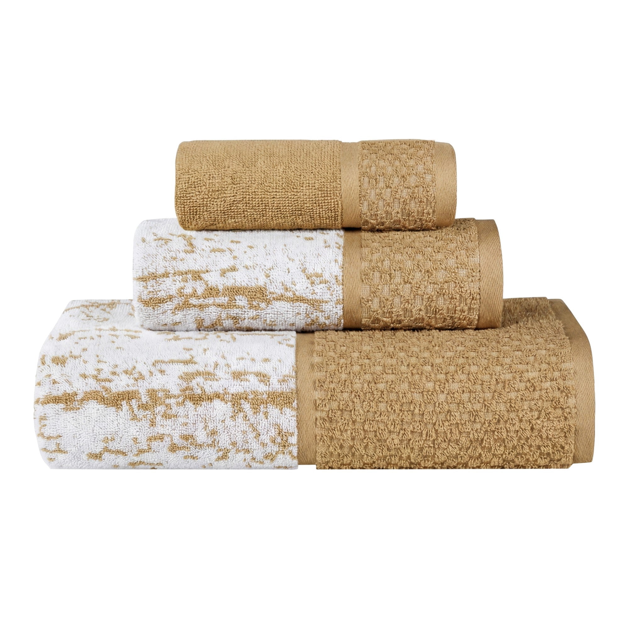 Superior Modern Cotton 3 Piece Bathroom Towel Set Mixed Pattern Solid, Bronze
