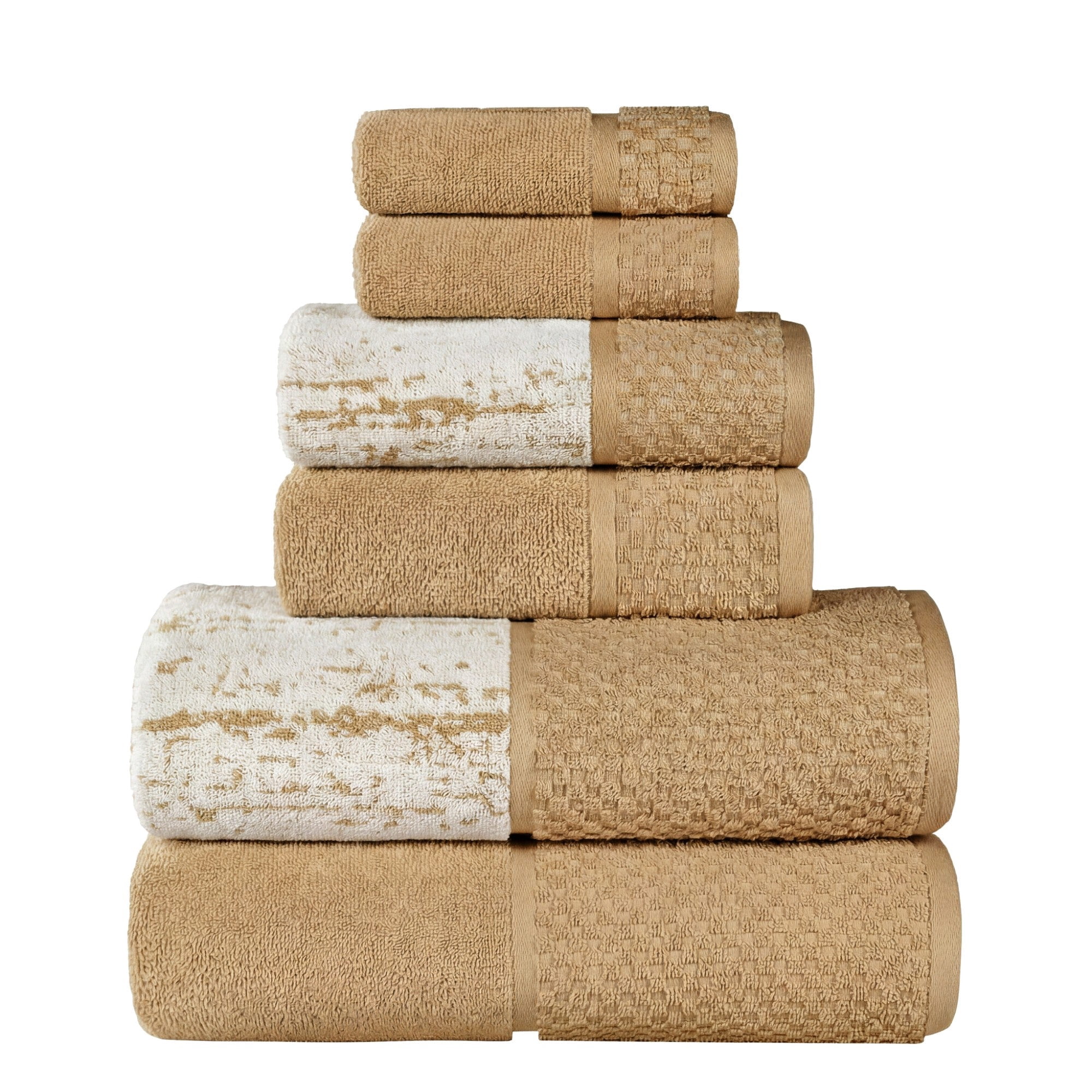 Superior Modern Cotton 6 Piece Bathroom Towel Set Mixed Pattern Solid, Bronze