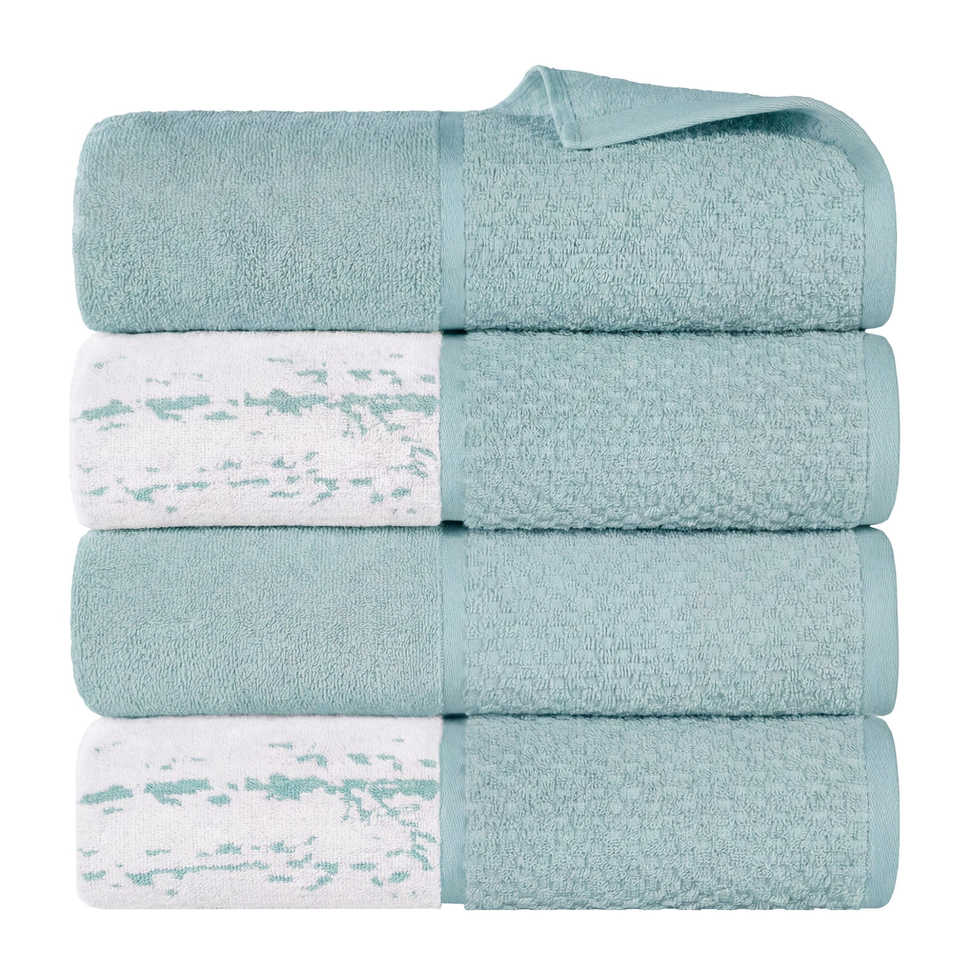 Superior Modern Cotton 6 Piece Hand Towel Set Bathroom Mixed Pattern, Cyan