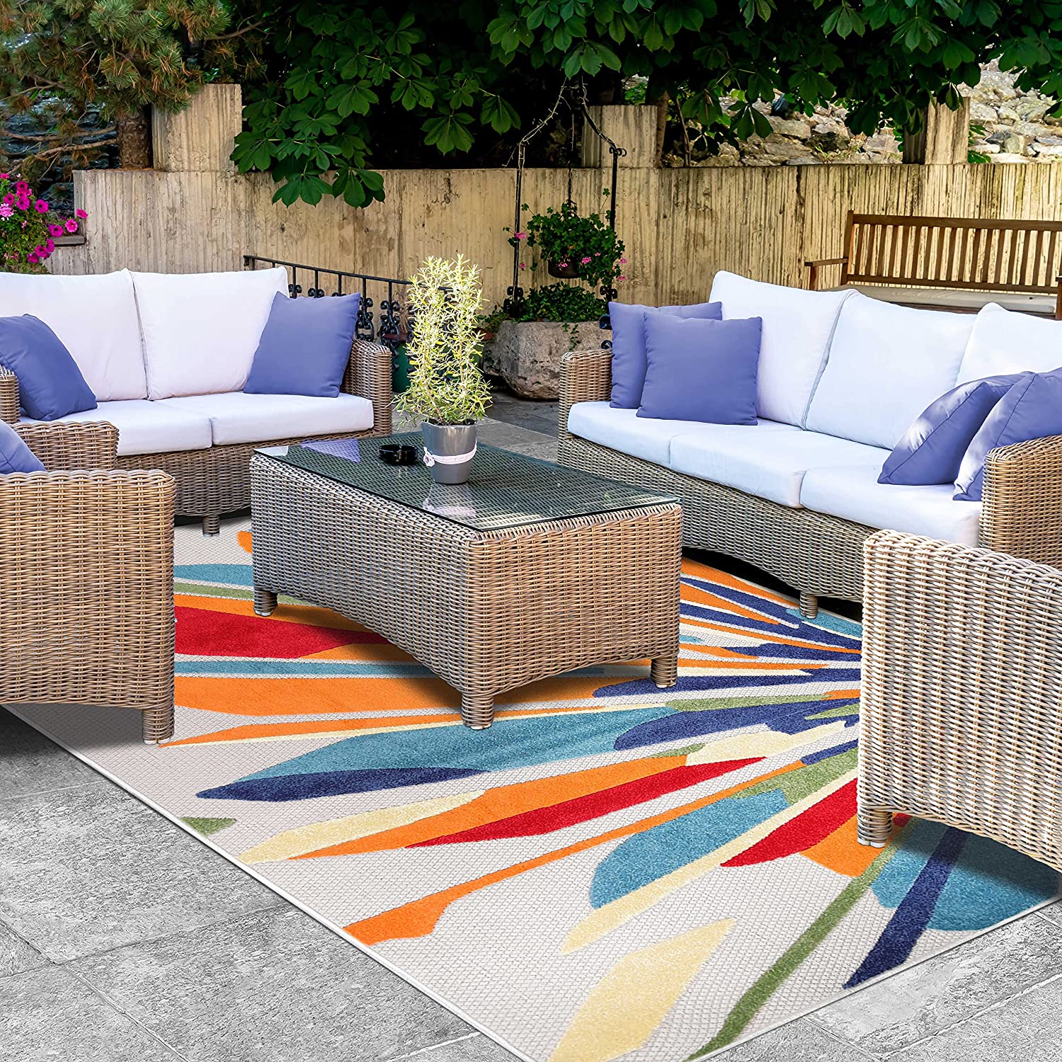 Natural Color Outdoor Rug Waverly Sun N' Shade Indoor/Outdoor Modern Abstract Seaglass 5'3
