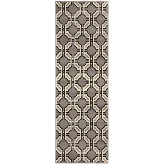 Superior Modern Geometric Art-Deco Trellis Power-Loomed Indoor Runner Rug, Gray, 2' 7" x 8'