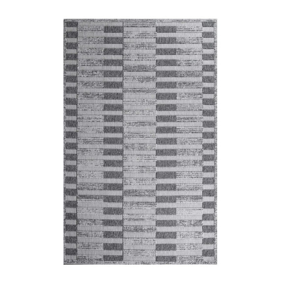Superior Modern Geometric Stripe Indoor/Outdoor Area Rug, Grey, 5' 2" x 7' 2"