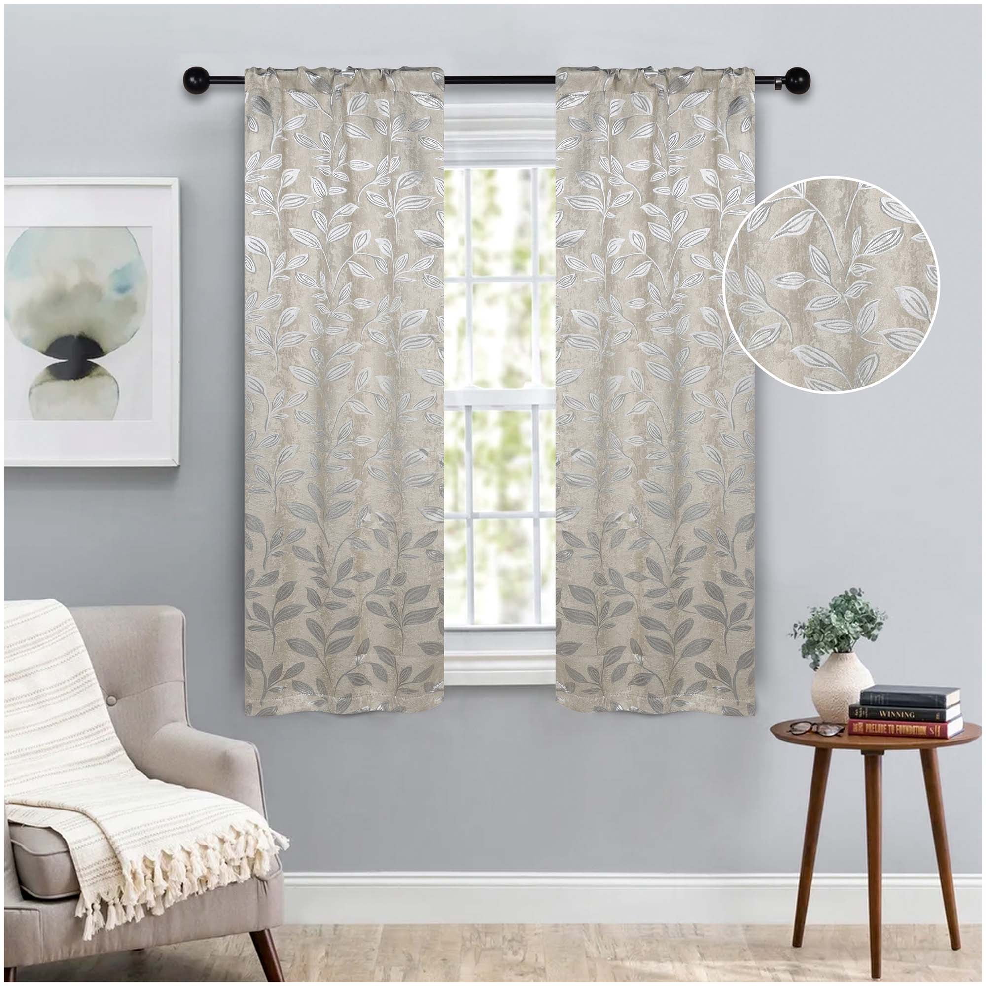 Ivory Polyester Blackout Rod Pocket Curtain Panel Set, 26" x 63"