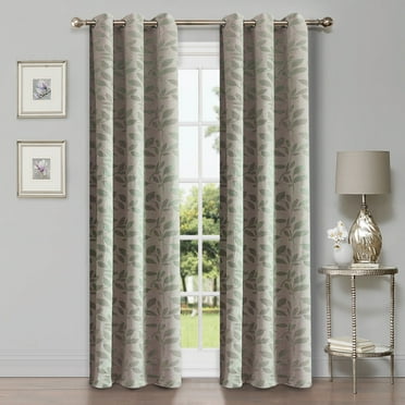 Superior Modern Natural Leaves Blackout Curtain Set of 2, 42" x 63", Sage