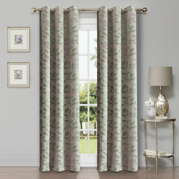 Superior Blackout Leaves Light Filtering Grommet Curtain Panel Set, 42"x63", Sage