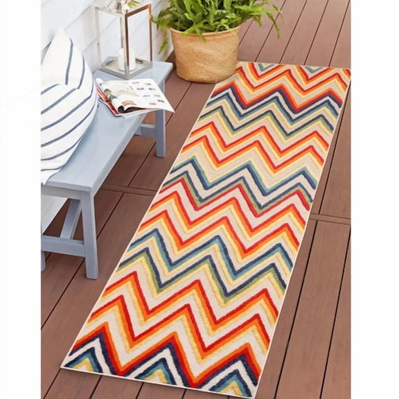 Superior Modern Zig-Zag Geometric Indoor Outdoor Runner or Cream 2' 3" x 10'
