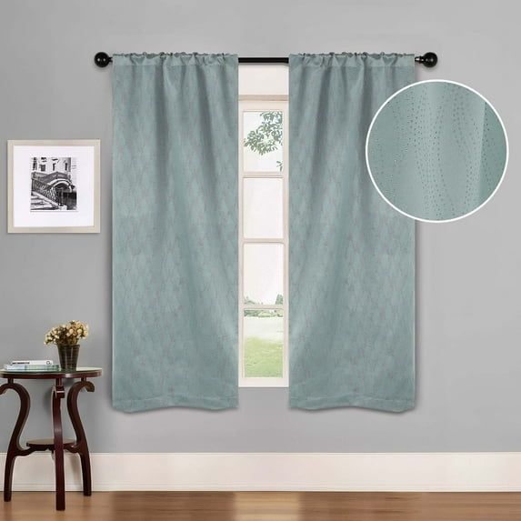 Superior Zuir Blackout Curtain Panel, Rod Pocket, Set of 2, 26" W x 63" L, Sea Foam