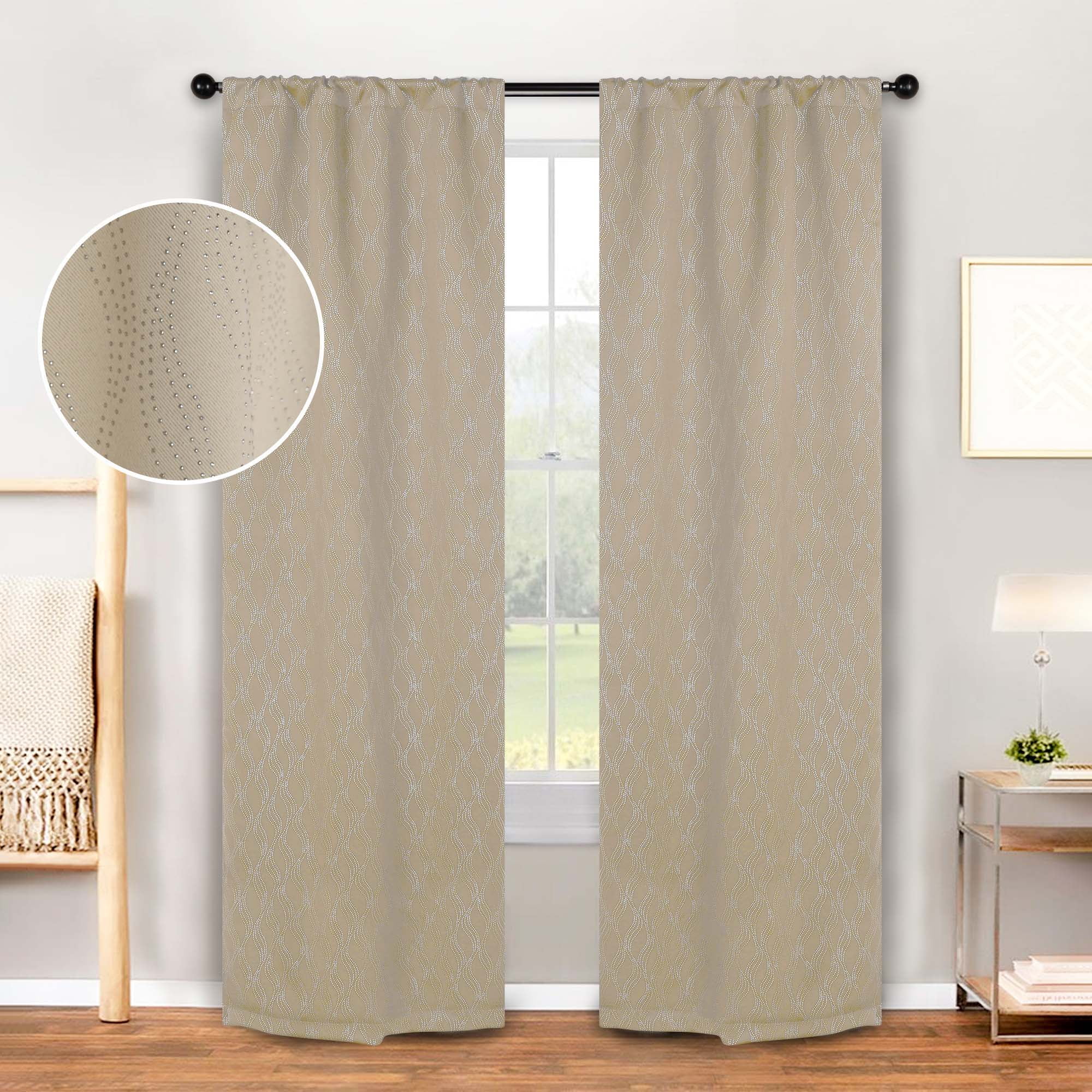 Superior Zuri Blackout Curtains, Rod Pocket, Set of 2, 26" X 84", Ivory