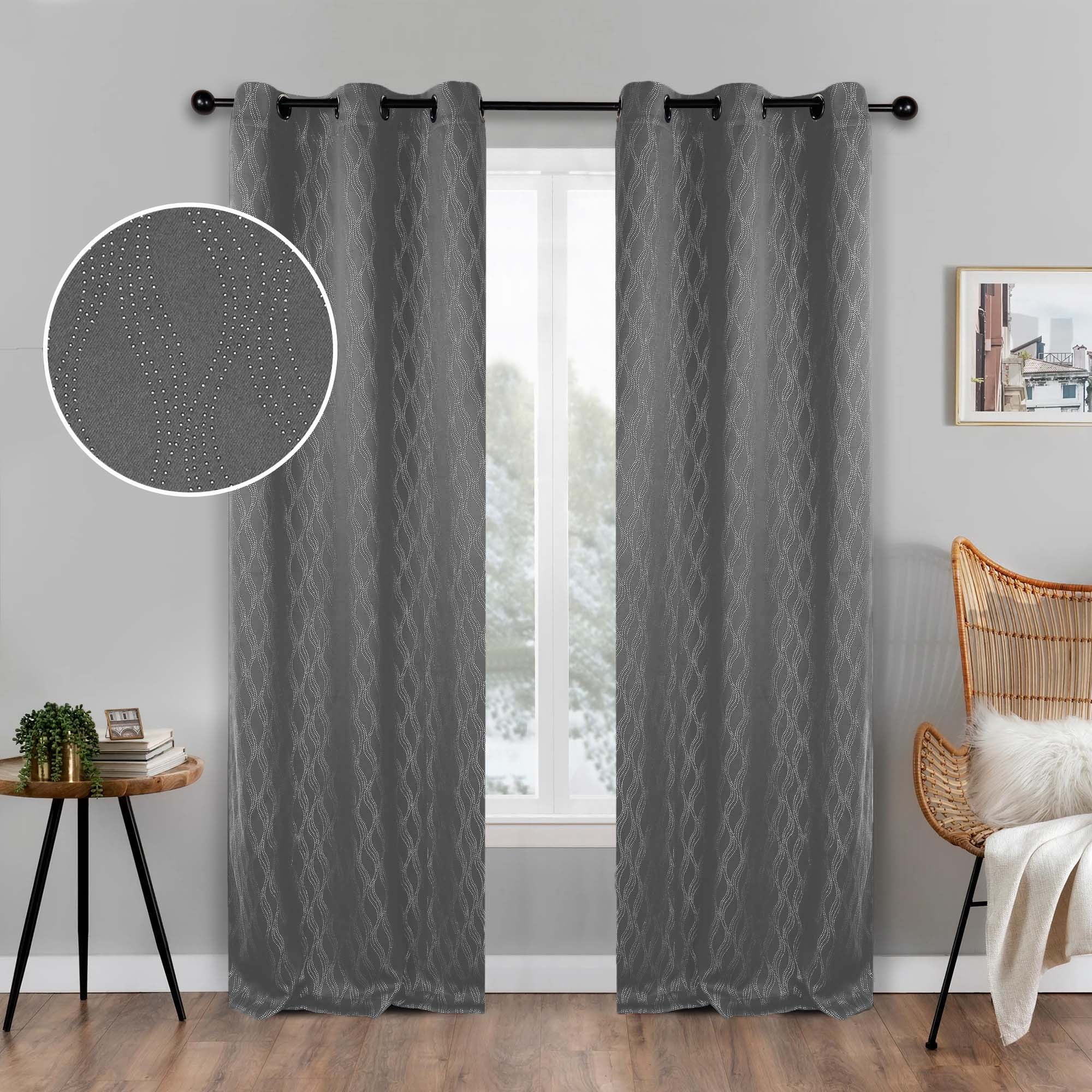 Superior Zuri Blackout Curtains, Grommet Header, Set of 2, 42" X 96", Charcoal