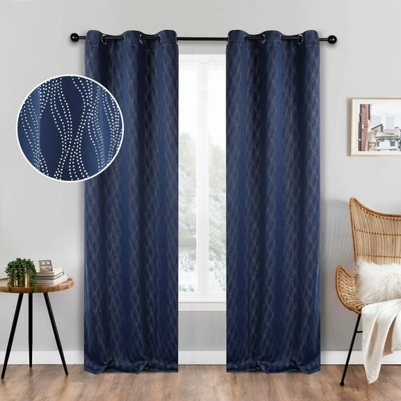 Superior Zuri Blackout Curtains, Grommet Header, Set of 2, 42" X 96", Navy Blue