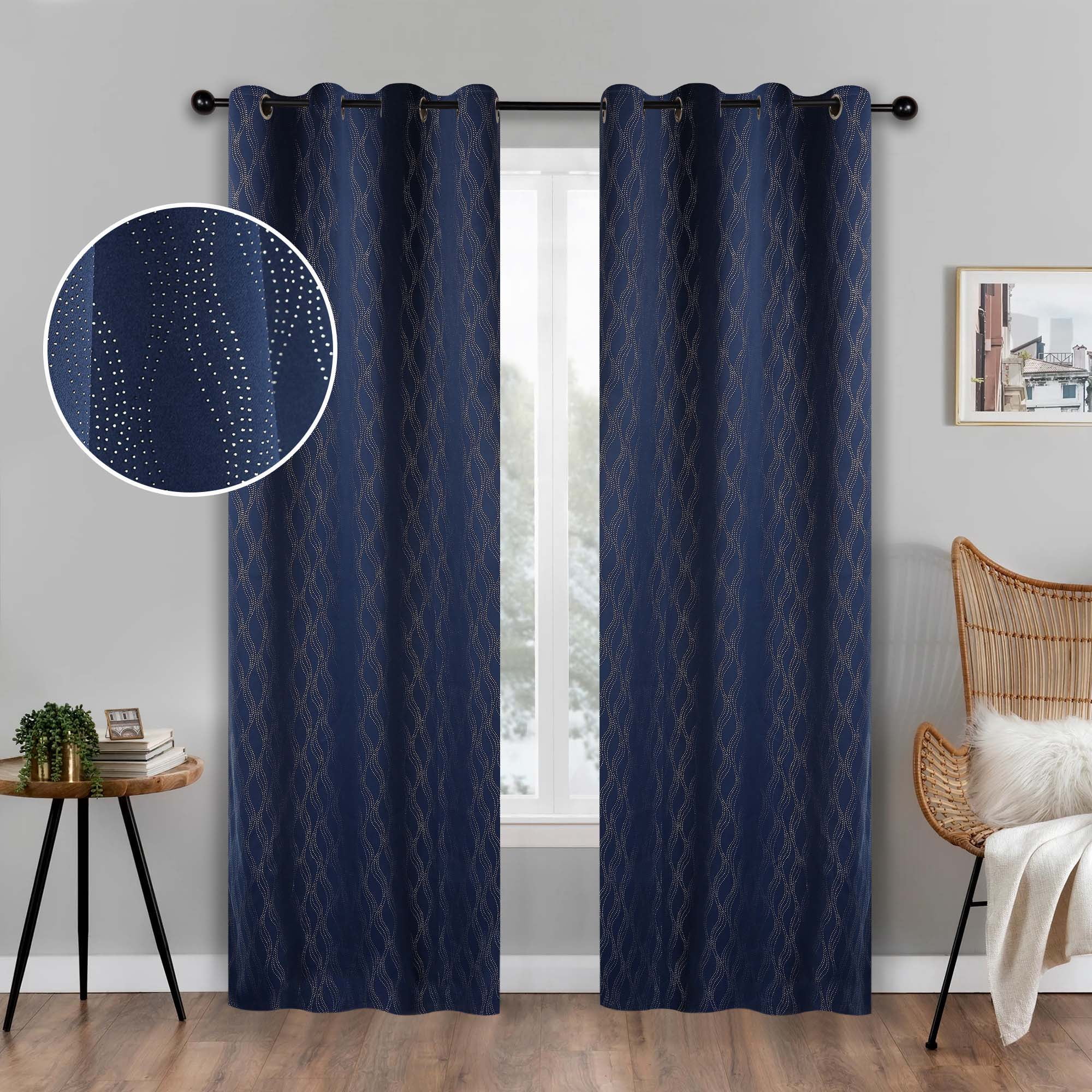 Superior Zuri Blackout Curtains, Grommet Header, Set of 2, 52" X 84", Navy Blue