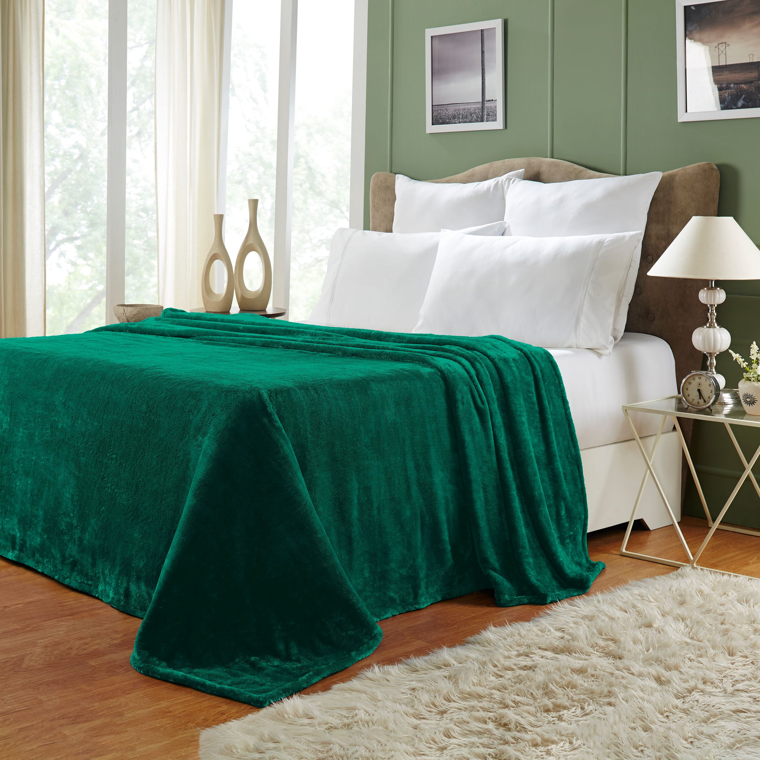 Evergreen Full Reversible Fleece Wool Throw Blanket