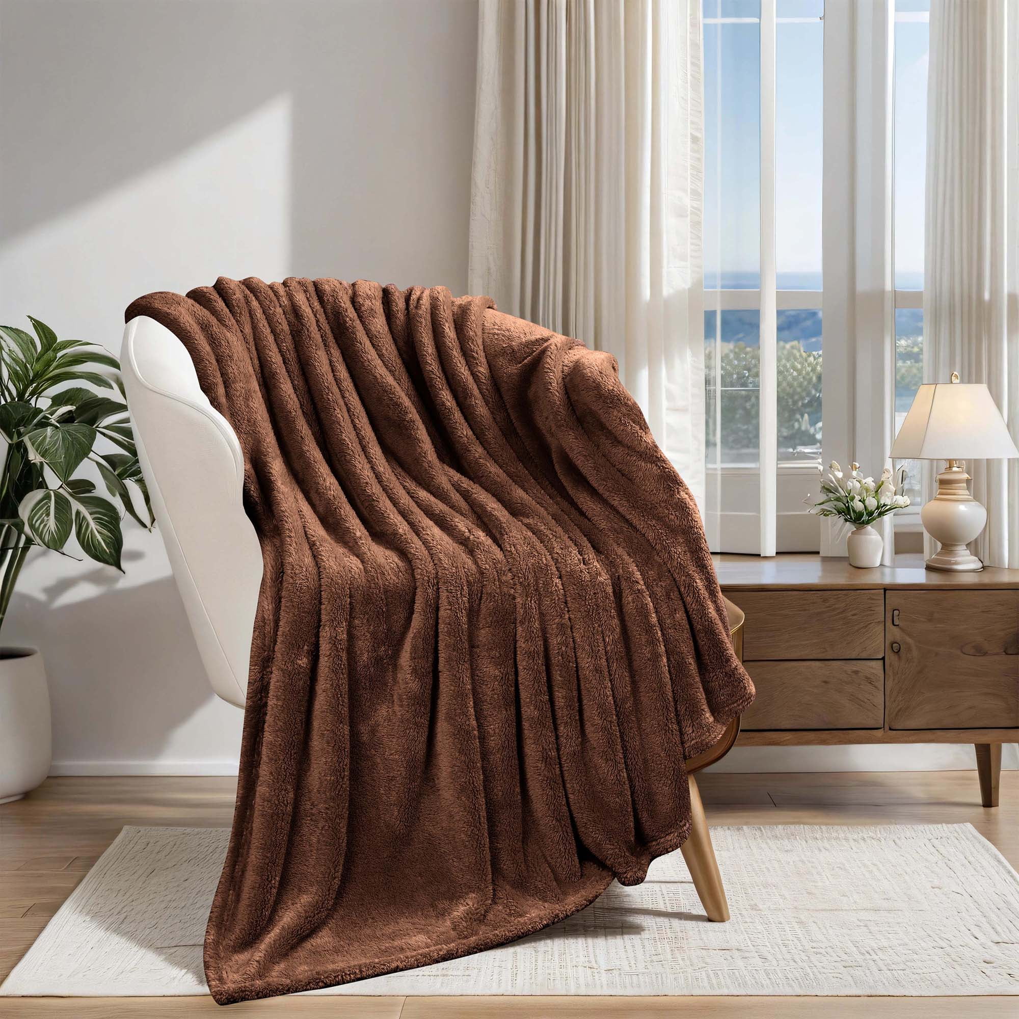 Chocolate Medium Weight Plush Fleece Throw Blanket