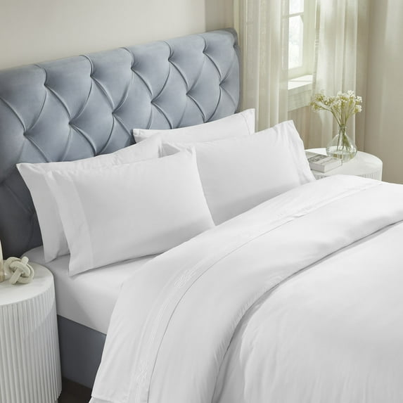 Superior Moonlawn Embroidered Cotton Bed Sheet Set, King, White