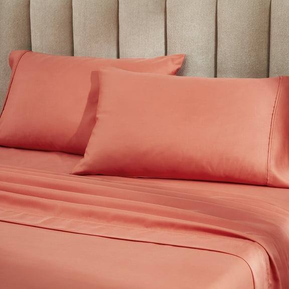 Superior Motley Solid 1200-Thread Count Cotton-Blend Pillowcase Set, King, Coral