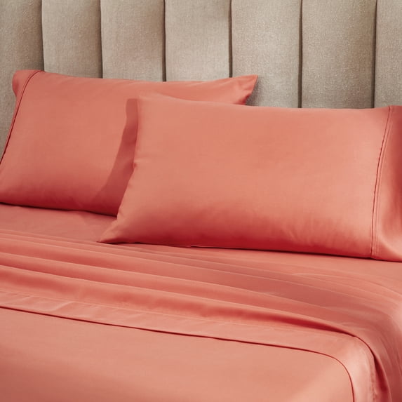 Superior Motley Solid 1200-Thread Count Cotton-Blend Pillowcase Set, Standard, Coral