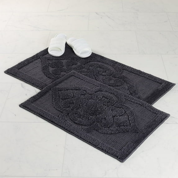 Superior Myra Medallion Washable Bath Rug, Set of 2, Large, Charcoal
