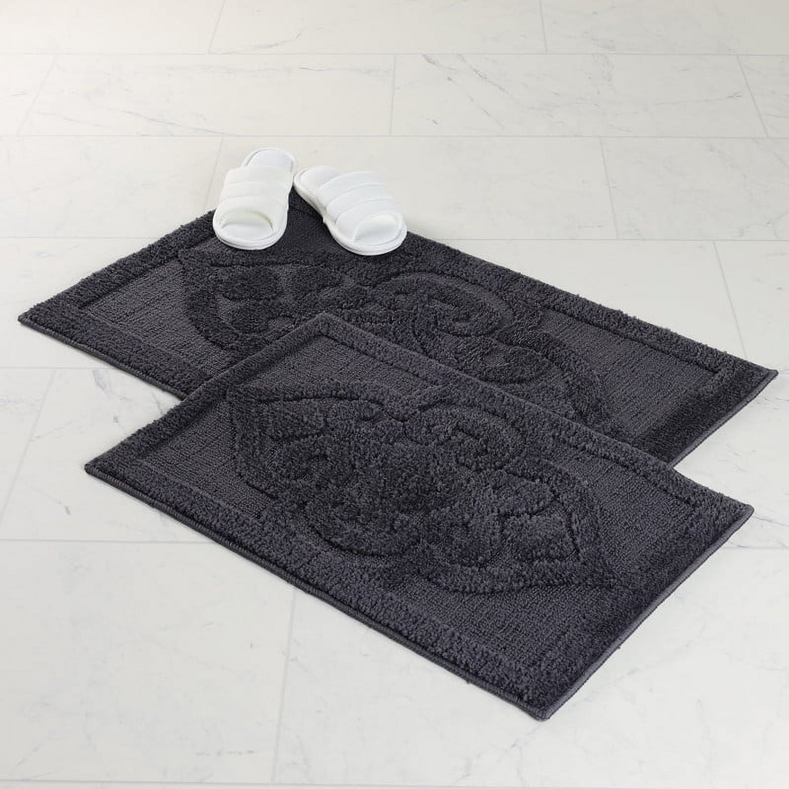 Charcoal Medium Polyester Medallion Bath Rug Set