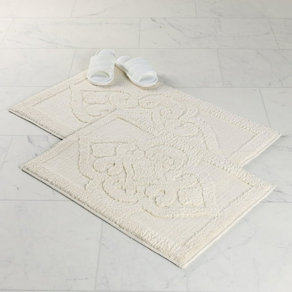 Superior Myra Medallion Washable Bath Rug, Set of 2, Medium, Ivory