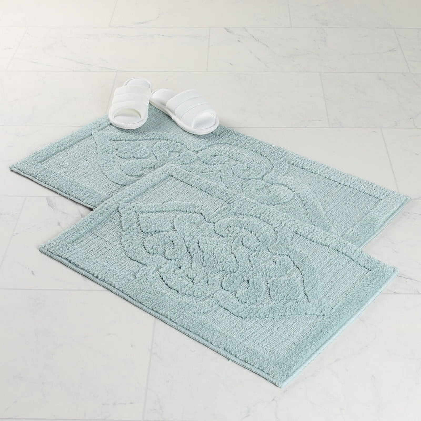 Medium Seafoam Polyester Medallion Bath Rug Set