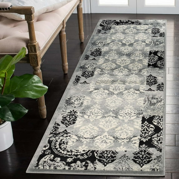 Superior Mystique 2' 7" x 8' Indoor Runner Rug, Modern Damask Rugs Living Room Bedroom, Black-Gray