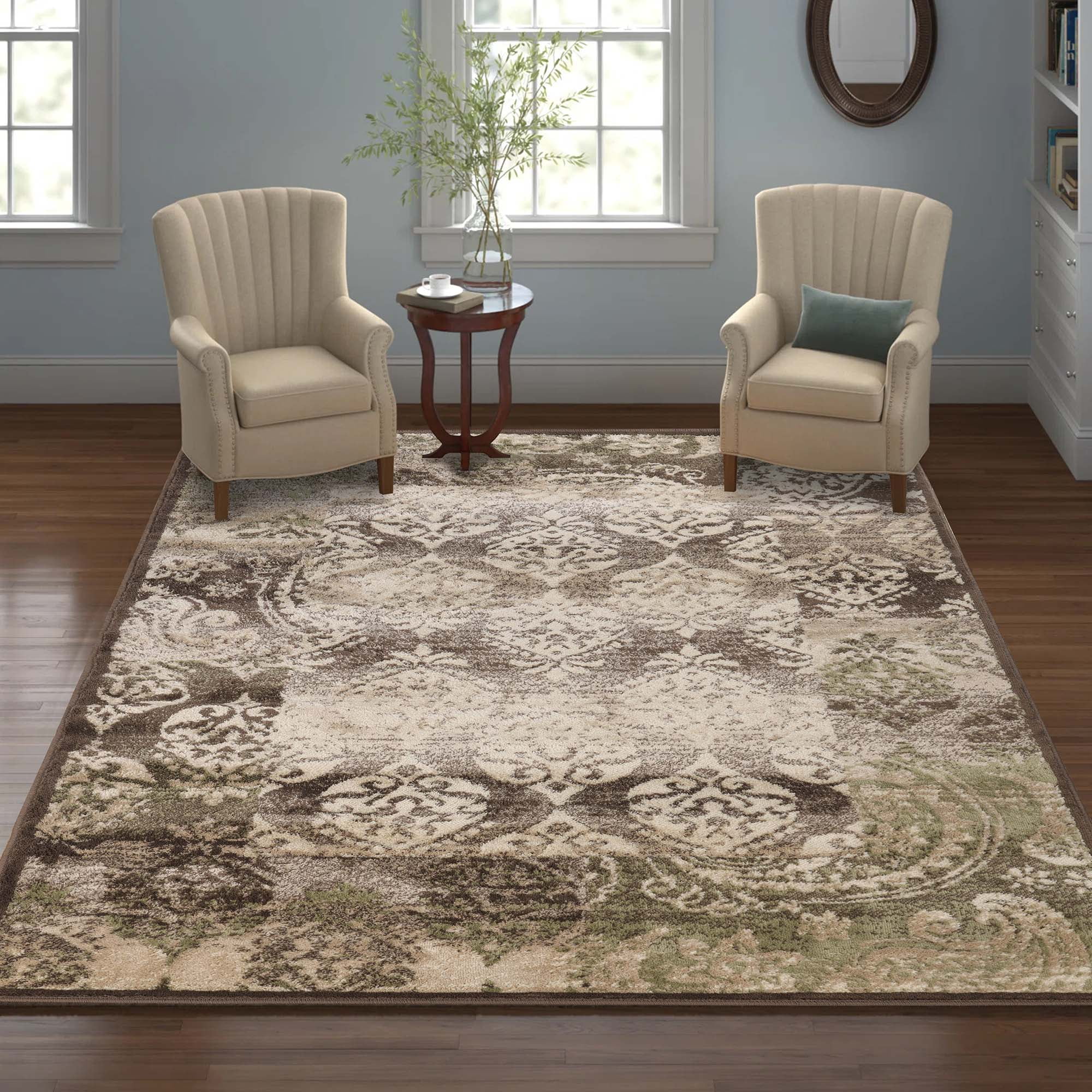 Superior Mystique 5' x 8' Indoor Area Rug, Modern Damask Rugs For Living Room Bedroom, Brown