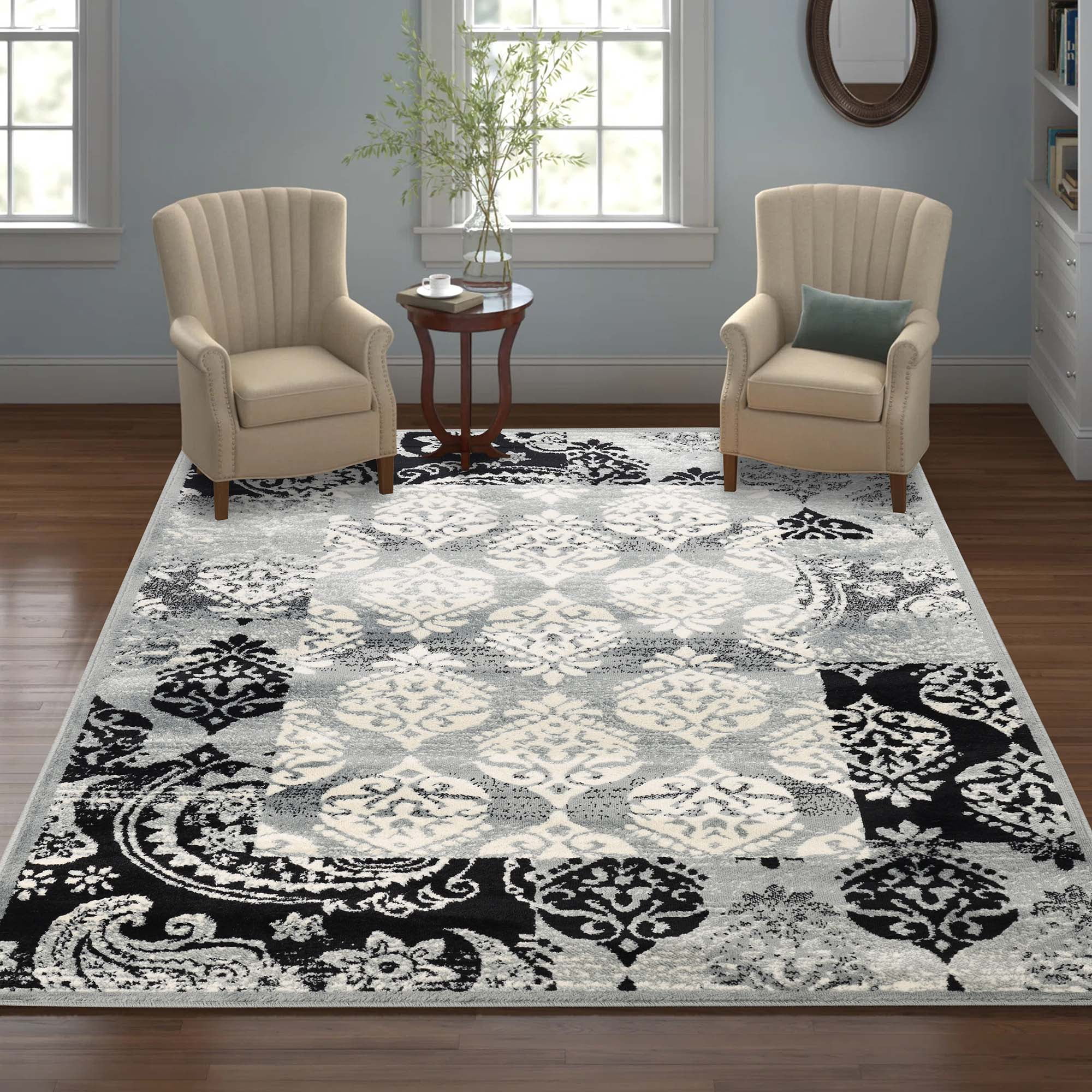 Transitional 4' x 6' Multicolor Synthetic Area Rug with Jute Backing
