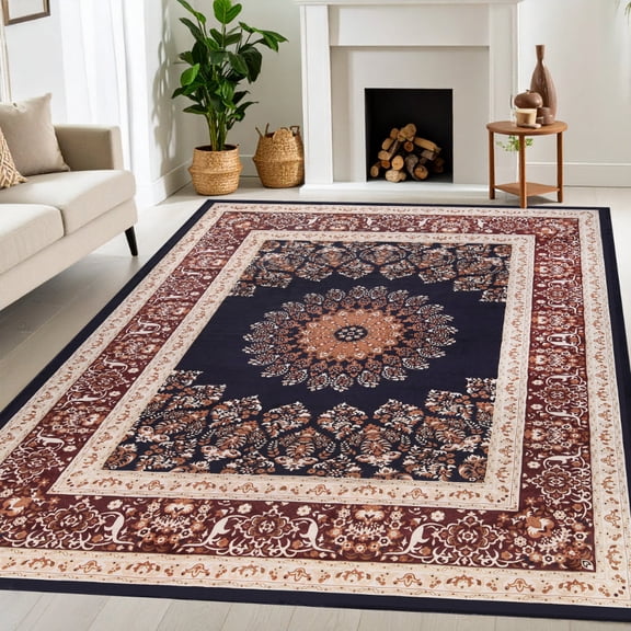 Superior Nanterre Floral Medallion Washable Indoor Area Rug, 12' x 15', Black - Ivory