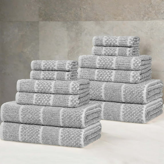 Superior Naples Viscose Cotton Blend Medium Weight 12 Piece Towel Set, Charcoal