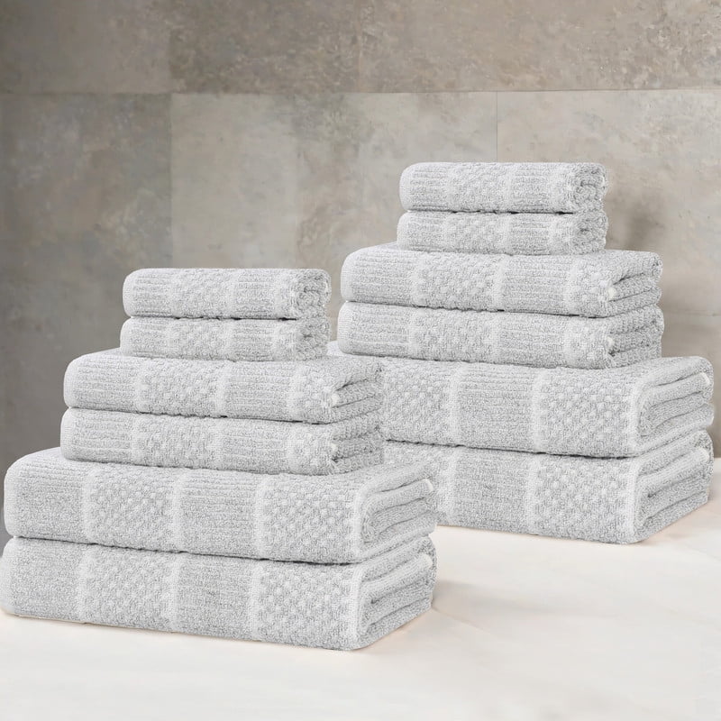 Superior Naples Viscose Cotton Blend Medium Weight 12 Piece Towel Set, Platinum