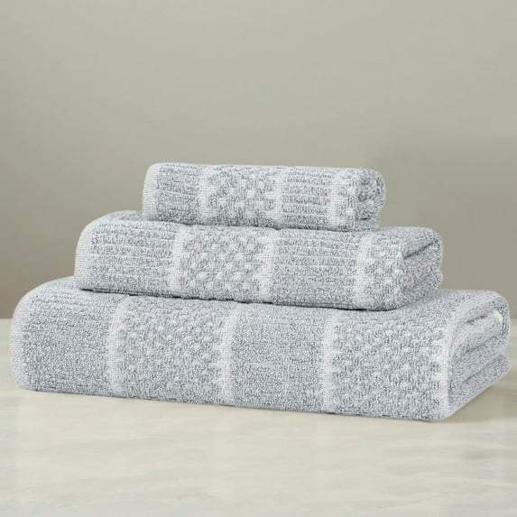 Superior Naples Viscose Cotton Blend Medium Weight 3 Piece Towel Set, Denim Blue