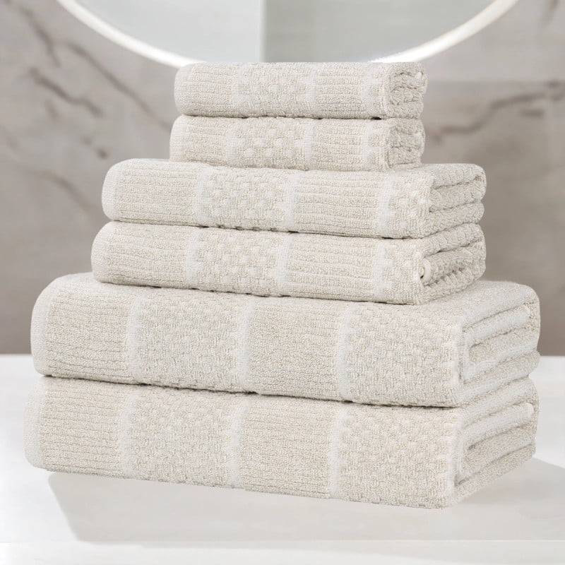 Superior Naples Viscose Cotton Blend Medium Weight 6 Piece Towel Set, Beige