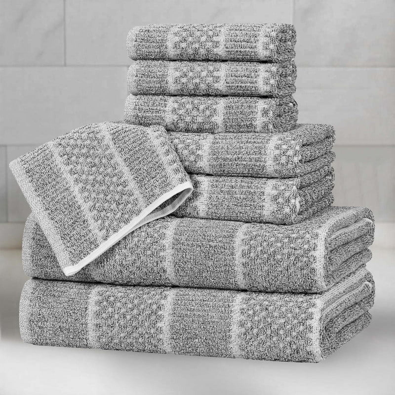 Superior Naples Viscose Cotton Blend Medium Weight 8 Piece Towel Set, Charcoal