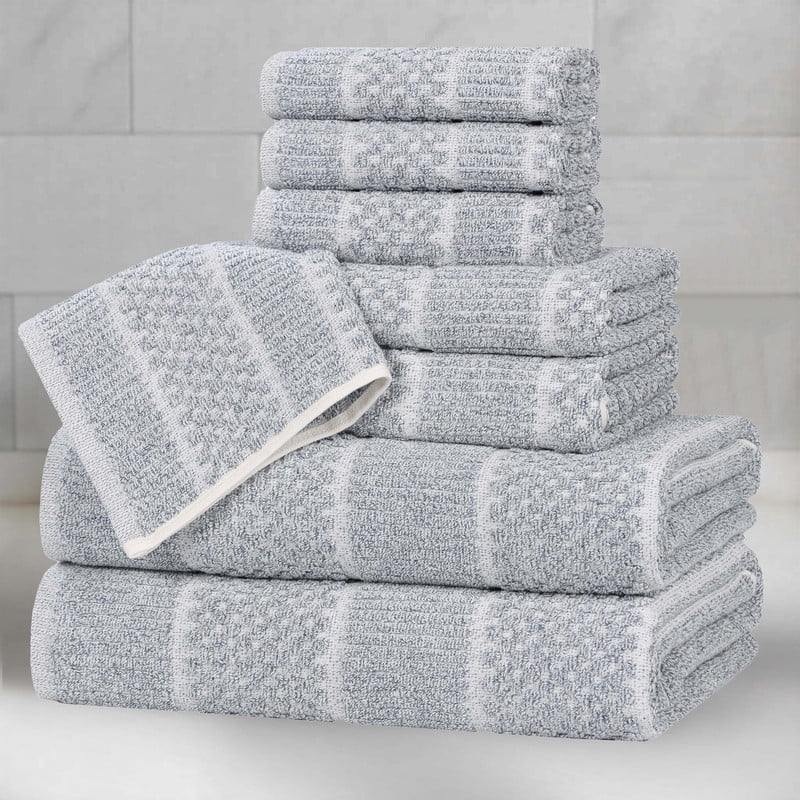 Superior Naples Viscose Cotton Blend Medium Weight 8 Piece Towel Set, Denim Blue