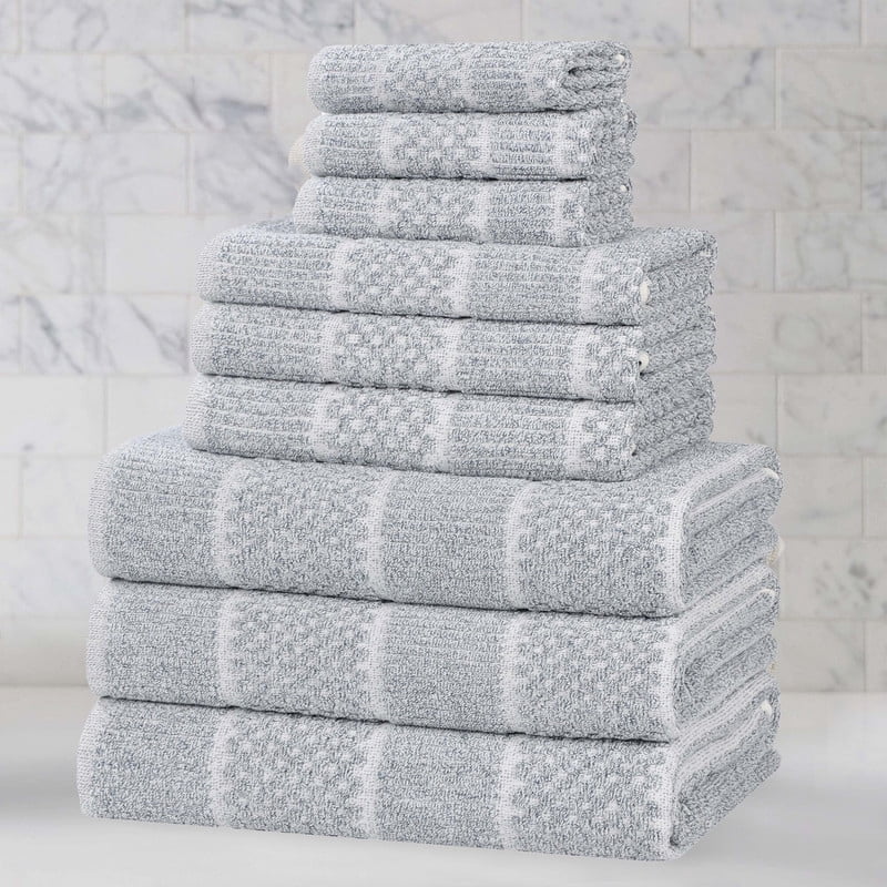 Superior Naples Viscose Cotton Blend Medium Weight 9 Piece Towel Set, Denim Blue
